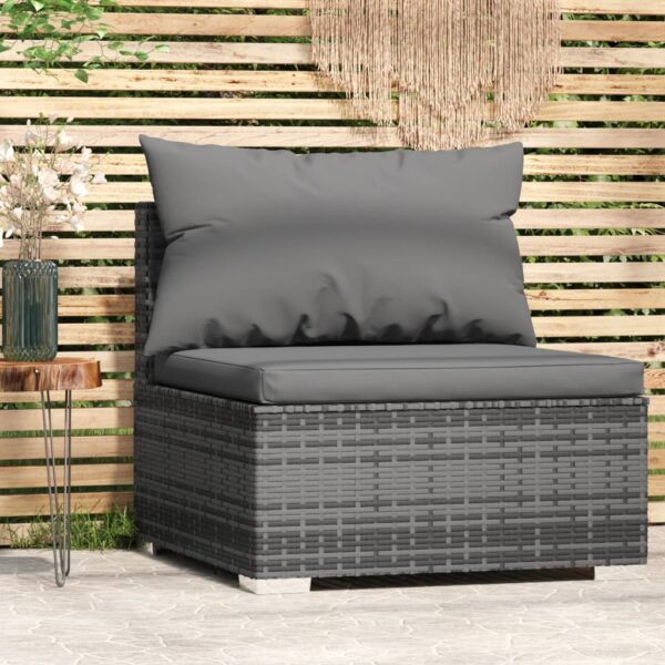 Stylish Grey Garden Middle Sofa with Cushions  Poly Rattan  Waterproof  Lightweight  Durable