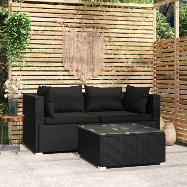 Stylish Black Garden Lounge Set with Cushions - Poly Rattan Outdoor Furniture Set