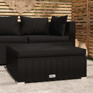 Stylish Black Garden Footrest with Cushion  Poly Rattan  Waterproof  Lightweight  Durable