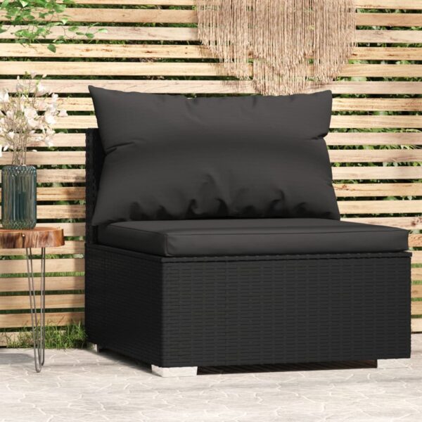 Stylish Garden Middle Sofa with Cushions in Black Poly Rattan - Waterproof and Durable