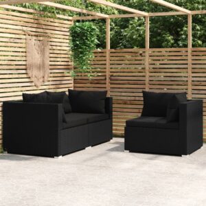 Stylish Black Garden Lounge Set with Cushions - Poly Rattan Outdoor Furniture Set