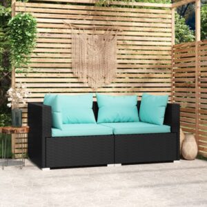 Stylish Black Poly Rattan 2-Seater Sofa with Cushions for Indoor and Outdoor Use