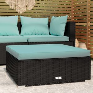 Stylish Black Garden Footrest with Cushion  Poly Rattan  Waterproof  Lightweight  Modular Design