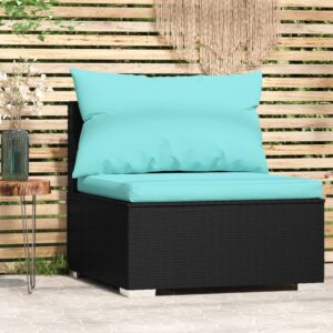 Stylish Garden Middle Sofa with Cushions in Black Poly Rattan - Waterproof and Durable