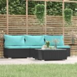 4 Piece Garden Lounge Set with Cushions Black Poly Rattan