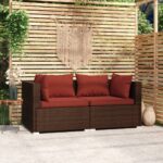 Two-Seater Outdoor Sofa with Cushions in Brown Poly Rattan - Durable  Water-Resistant  and Comfortable