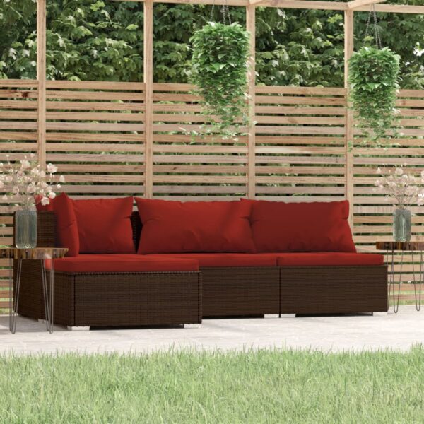 Stylish Brown Garden Lounge Set with Cushions - Poly Rattan Outdoor Furniture - Comfortable and Durable