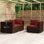 Stylish 3 Piece Garden Lounge Set with Cushions in Brown Poly Rattan - Comfortable  Durable  and Modular Design