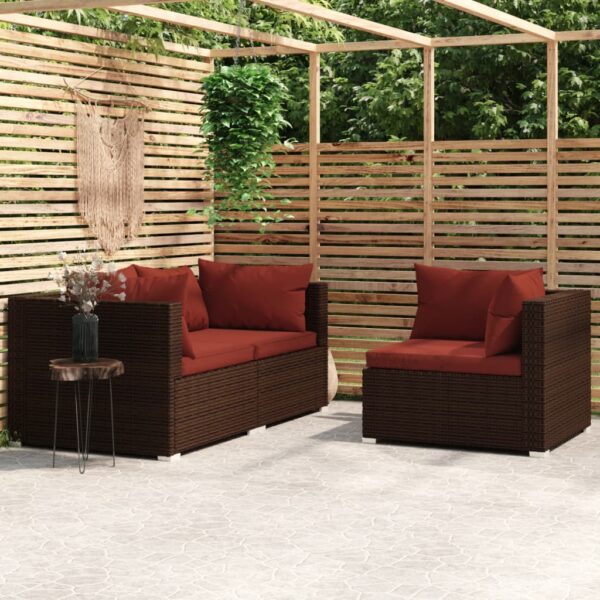 Stylish 3 Piece Garden Lounge Set with Cushions in Brown Poly Rattan - Comfortable  Durable  and Modular Design