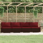 4-Seater Sofa with Cushions Brown Poly Rattan