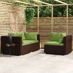 3 Piece Outdoor Garden Lounge Set with Cushions in Brown Poly Rattan - Comfortable  Durable  and Modular Design