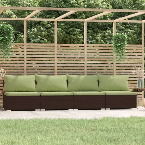 4-Seater Sofa with Cushions Brown Poly Rattan