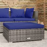 Grey Garden Footrest with Cushion  Poly Rattan Material  Water-Resistant  Modular Design  Comfortable