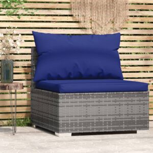 Grey Garden Middle Sofa with Cushions  Poly Rattan  Outdoor Patio Furniture  Comfortable Seating