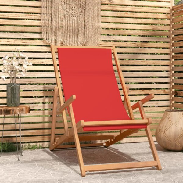 Solid Teak Wood Folding Beach Chair in Vibrant Red - Adjustable  Comfortable  Weather Resistant