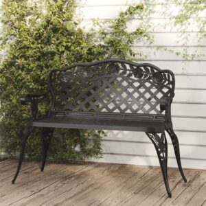 Black Cast Aluminium Garden Bench  Ornate Decorations  Romantic   Weather-Resistant  Durable  Extra Sturdy  Floral Pattern  Comfortable Outdoor Seating