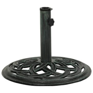 Green Cast Iron Umbrella Base  Sturdy Outdoor Stand with Floral Pattern  Fits Multiple Pole Sizes