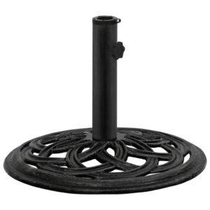 Sturdy Cast Iron Umbrella Base in Black with Floral Pattern and Scrollwork Design