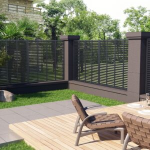 Grey Louver Fence WPC 180x180 cm for Outdoor Use  Weather Resistant  Easy Assembly  No Posts