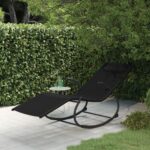 Black Rocking Sun Lounger  Powder-Coated Steel and Breathable Textilene  Ergonomic Design with Removable Headrest  Easy to Clean  Assembly Required