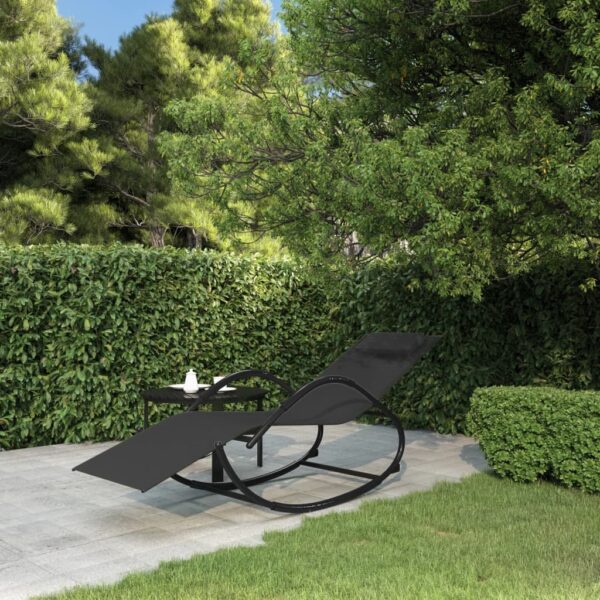 Black Rocking Sun Lounger  Steel and Textilene  Ergonomic Design  Breathable Mesh  Removable Pillow