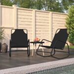 Set of 2 Black Rocking Sun Loungers  Breathable Textilene  Powder-Coated Steel  Easy to Clean