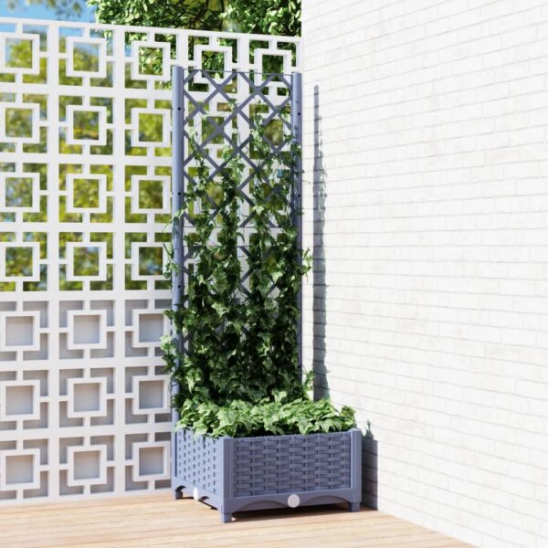 Dark Grey Garden Planter with Trellis  Weather-Resistant Polypropylene  Ideal for Outdoor Use