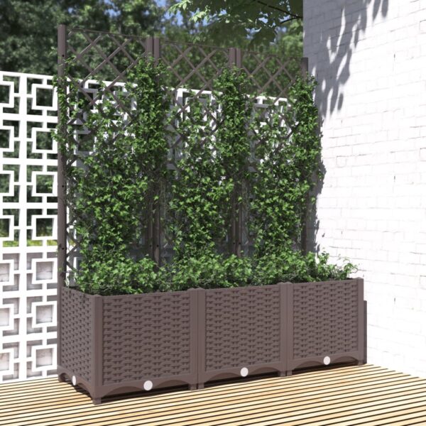 Garden Planter with Trellis Brown 120x40x136 cm PP