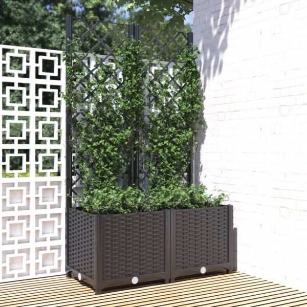 Black Garden Planter with Trellis  Weather-Resistant PP  Ideal for Outdoor Use  Supports Climbing Plants