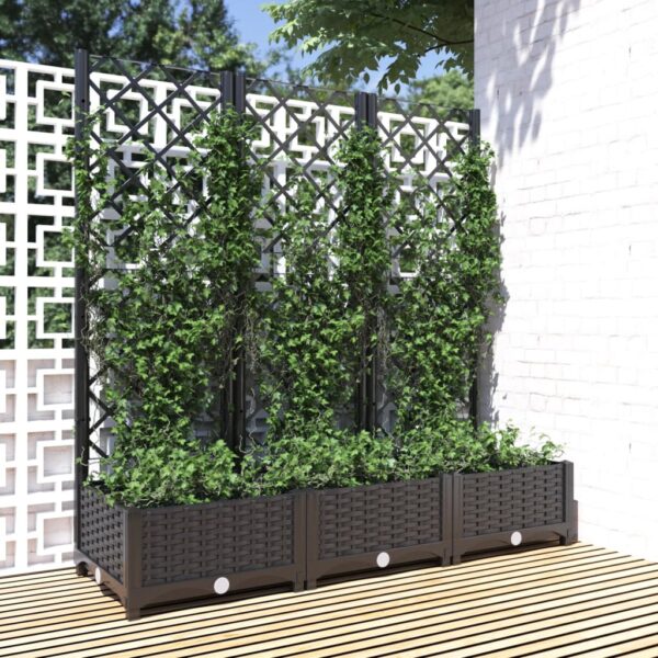 Black Garden Planter with Trellis  Weather-Resistant PP  Ideal for Outdoor Use  Large Capacity