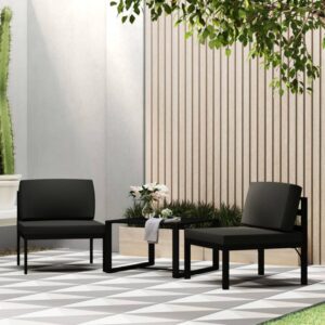 3 Piece Garden Sofa Set with Cushions  Aluminium  Anthracite  Weather-Resistant  Comfortable  Modular Design