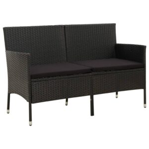 Stylish Black Poly Rattan 3-Seater Garden Sofa with Cushion  Weather Resistant  Comfortable Seating