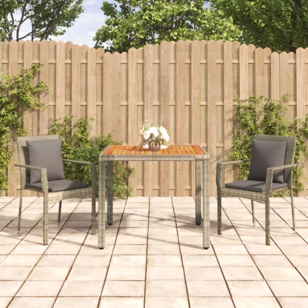 3 Piece Garden Dining Set with Cushions Grey Poly Rattan