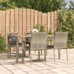 5 Piece Garden Dining Set with Cushions Grey Poly Rattan