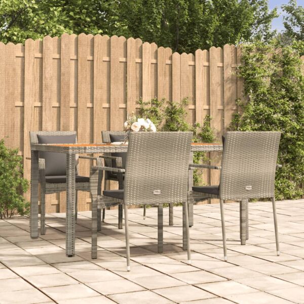 5 Piece Garden Dining Set with Cushions Grey Poly Rattan