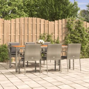 7 Piece Garden Dining Set with Cushions Grey Poly Rattan