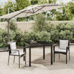 3 Piece Garden Dining Set with Cushions Black Poly Rattan