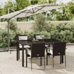 5 Piece Garden Dining Set with Cushions Black Poly Rattan