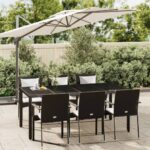 7 Piece Garden Dining Set with Cushions Black Poly Rattan