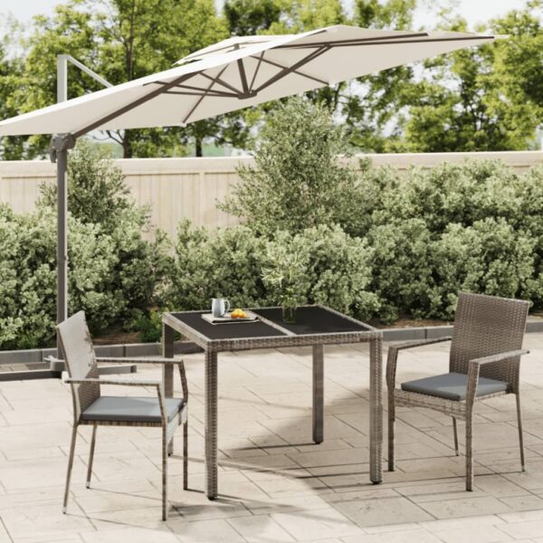 3 Piece Garden Dining Set with Cushions Grey Poly Rattan