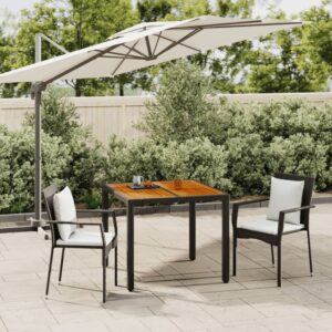 3 Piece Garden Dining Set with Cushions Black Poly Rattan