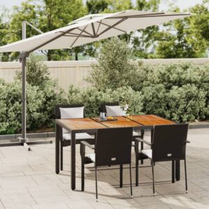 5 Piece Garden Dining Set with Cushions Black Poly Rattan