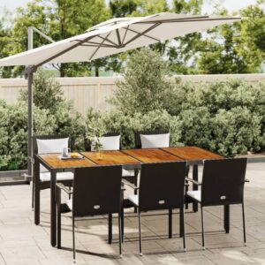 7 Piece Garden Dining Set with Cushions Black Poly Rattan