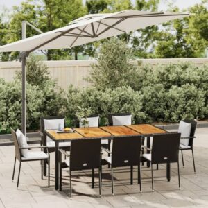 9 Piece Garden Dining Set with Cushions Black Poly Rattan