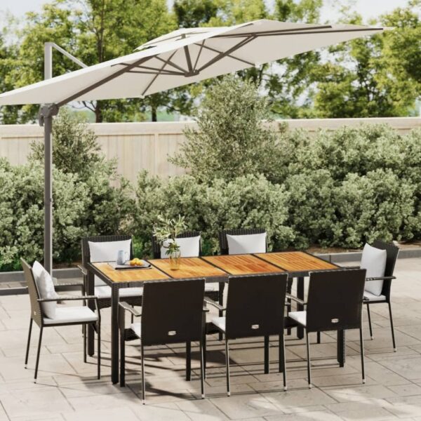 9 Piece Garden Dining Set with Cushions Black Poly Rattan