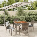 5 Piece Garden Dining Set with Cushions Grey Poly Rattan