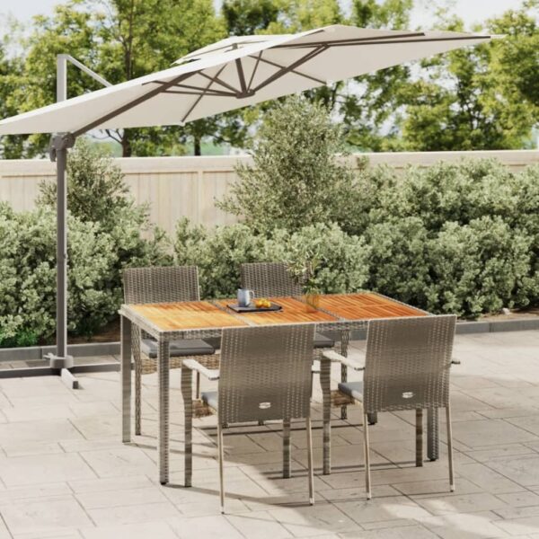 5 Piece Garden Dining Set with Cushions Grey Poly Rattan