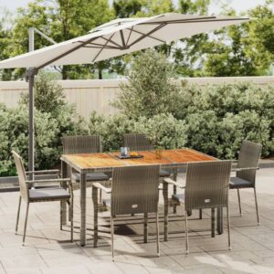 7 Piece Garden Dining Set with Cushions Grey Poly Rattan