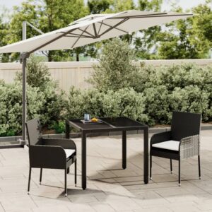 3 Piece Garden Dining Set with Cushions Black Poly Rattan