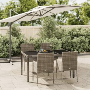 5 Piece Garden Dining Set with Cushions Grey Poly Rattan